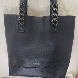 Nicole Miller Black Leather Tote Bag